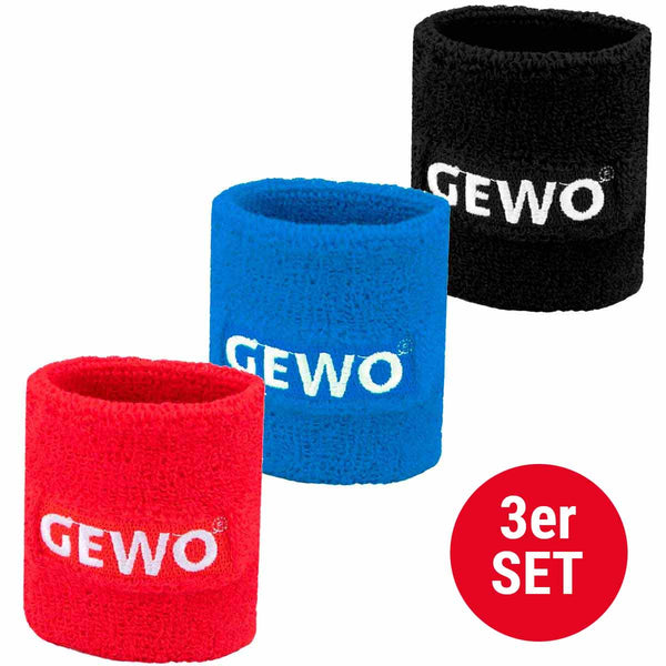 Gewo Set 3x Zweetband rood/blauw/zwart
