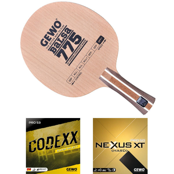 Gewo Bat Balsa Carbon 775 met Codexx Pro53+Nexxus XT Pro50 Hard